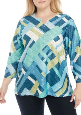 Alfred Dunner Plus Size 3/4 Sleeve Patchwork Top | belk