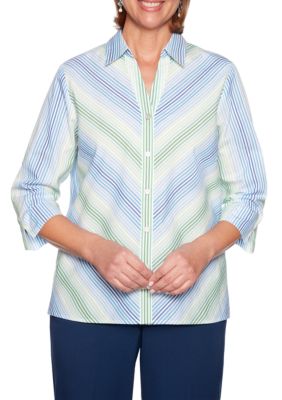Alfred Dunner Petite Mitered Stripe Shirt | belk