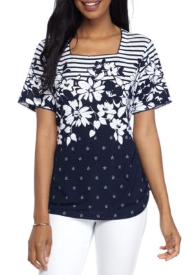 Alfred Dunner Lady Liberty Striped Floral Knit Top | belk