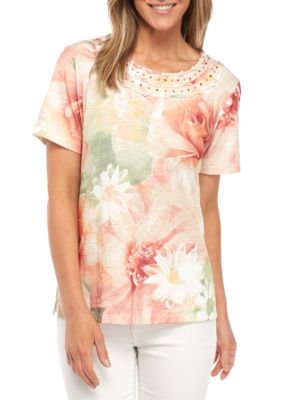 Alfred Dunner Petite Size Floral Printed Knit Top | Belk
