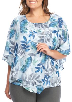 Alfred Dunner Plus Size Woven Butterfly Leaves Top | belk