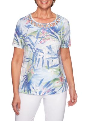 Alfred Dunner Women's The Summer Wind Tropical Leaves Top | belk