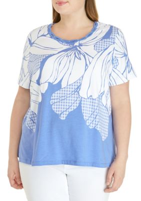 Alfred Dunner Plus Size The Summer Wind Exploded Floral Yoke Top | belk