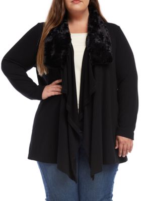Karen Kane Plus Size Faux Fur Collar Cardigan | belk