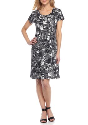 Kim Rogers Cap Sleeve Scoop Neckline Pleated Dress | Belk
