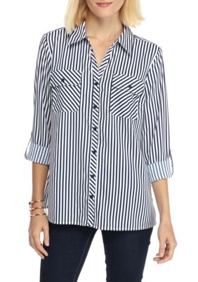 Kim Rogers® Y-Neck Stripe Utility Shirt | belk