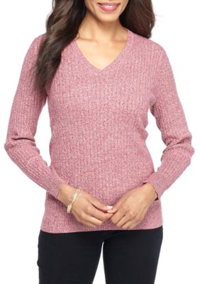 Kim Rogers Cable Knit V Neck Sweater Belk