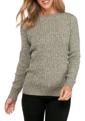Kim Rogers® Long Sleeve Cable Knit Crew Neck Marled Sweater | belk