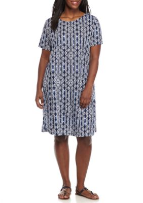 Kim Rogers® Plus Size Short Sleeve Print Swing Dress | belk