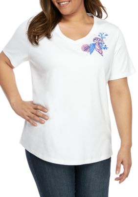 Kim Rogers Plus Size V Neck Seashell T Shirt Belk