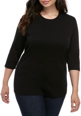 Kim Rogers® Plus Size 3/4 Sleeve Mega Solid T Shirt | belk