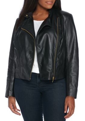 MICHAEL Michael Kors Plus Size Leather Moto Jacket | belk