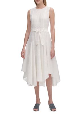 Calvin Klein Eyelet Dress with Handkerchief Hem | belk