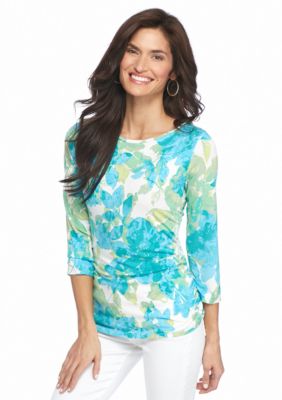 Ruby Rd Petite Must Haves Floral Print Side Ruched Top - Belk.co