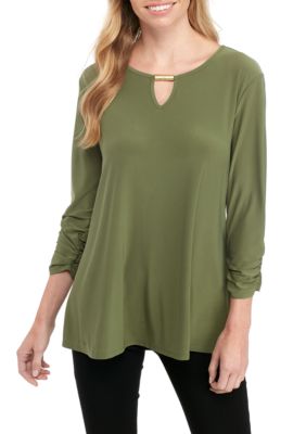 New Directions® 3/4 Ruched Sleeves Swing Top | belk