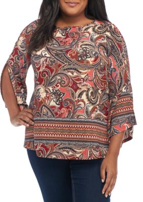 New Directions® Plus Size Three Quarter Length Bell Sleeve Top | belk
