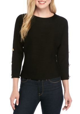 New Directions® Elbow Sleeve Button Hacci Knit Top | belk
