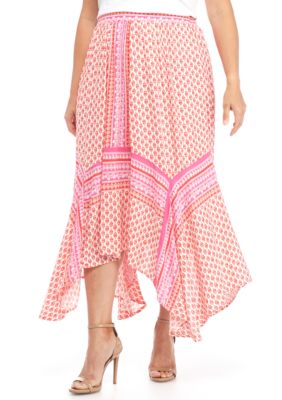 New Directions® Plus Size Hanky Hem Printed Midi Skirt | belk