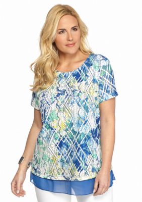 Kim Rogers® Plus Size Printed Lace Chiffon Top - Belk.com
