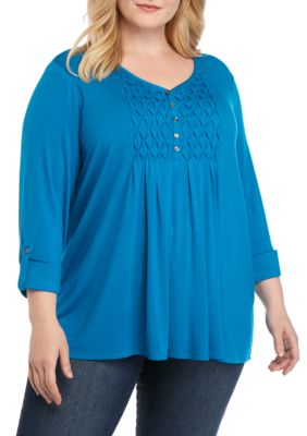 Kim Rogers® Plus Size 3/4 Sleeve Pleated Bib Top | belk