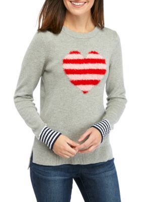 Crown & Ivy™ Women's Stripe Cuff Heart Sweater | belk