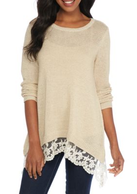 New Directions® Lurex Lace Hem Sweater | belk