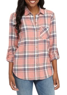 Polly & Esther Roll-Tab Woven Plaid Shirt | belk