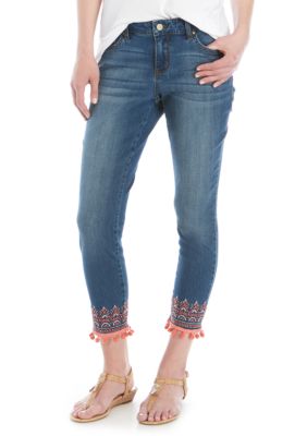 Crown & Ivy™ Pom Embroidered Crop Jeans | belk