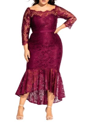 RM Richards Plus Size Lace Bodice Belted Gown | belk