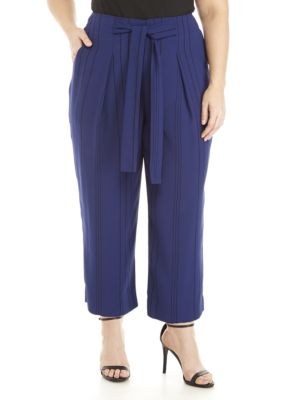 Madison Plus Size Stripe Paperbag Waist Crop Pants | belk