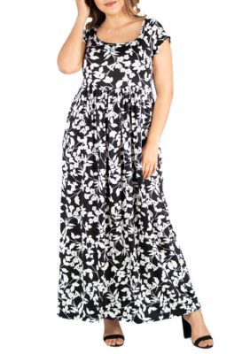 24seven Comfort Apparel Plus Size Cap Sleeve Empire Waist Maxi Dress | belk