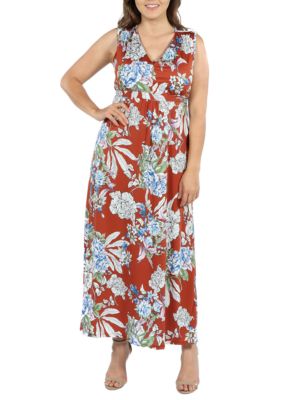 24seven Comfort Apparel Plus Size Sleeveless Floral Maxi Dress | belk