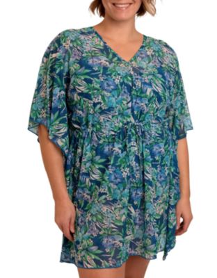 Swimsuits For All Women's Plus Size Open-Front Embroidered Cover Up  Swimsuit Cover Up