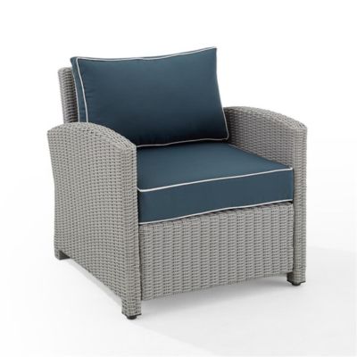 Crosley Furniture Ko70023Gy-Nv 30.50 X 35 X 32.50 In. Bradenton Outdoor Wicker Armchair, Navy & Gray