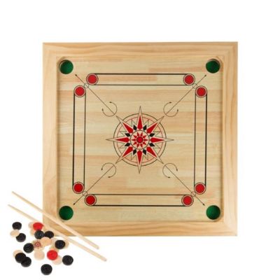 Hey Play 80-Crok Carrom Board Game Classic Strike & Pocket Table Game With Cue Sticks
