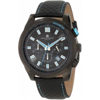 Charles-Hubert Paris 3946-Be Black-Plated Stainless Steel Case Black Dial Chronograph Watch