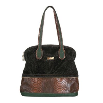 Aryana Adi-17-Bk Black Synthetic Fur Suede Dual Shoulder Strap Zip Closure Womens Handbag