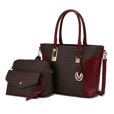 Mkf Collection By Mia K Um5501Rrd Shonda Tote With Cosmetic Pouch & Wristlet By Mia K. - Red, 3 Piece