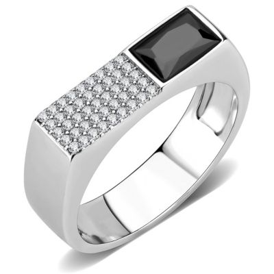 Precious Stone Men High Polished Stainless Steel Ring With Aaa Grade Cz In Black Diamond - Size 9