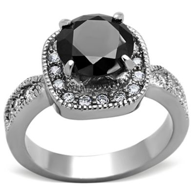Alamode Tk1322-5 Women High Polished Stainless Steel Ring With Aaa Grade Cz In Black Diamond - Size 5