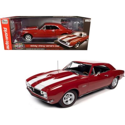 Auto World Amm1228 1967 Chevrolet Camaro Z-28 Nickey Hardtop Bolero Red With White Stripes Muscle Car & Corvette Nationals 1 By 18 Diecast Model Car
