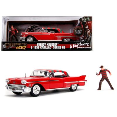 Endless Games 1958 Cadillac Series 62 Red With Freddy Krueger Diecast Figure A Nightmare On Elm Street Movie 1-24 Diecast Model Car