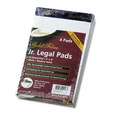 Ampad 20018 Gold Fibre Ruled Pads Jr. Legal Rule 5 X 8 White Four 50-Sheet Pads/pk