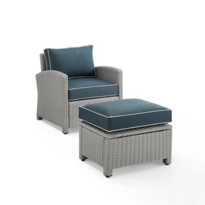 Crosley Furniture Ko70181Gy-Nv Bradenton Outdoor Wicker Armchair Set, Navy & Gray - 2 Piece