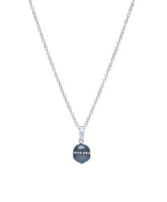 Signature Pearls Sterling Silver & Black Freshwater Pearl With Cz Dainty Pendant Necklace