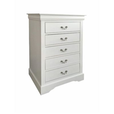 Duna Range Traditional Style Wood And Metal Chest With 5 Drawers, White