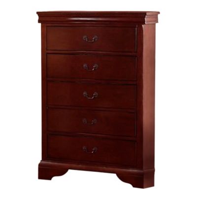 Duna Range Traditional Style Wooden Chest With Five Drawers, Cherry Brown