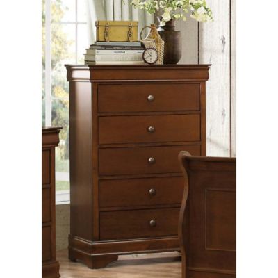 Duna Range Transitional Style Wooden Chest With 5 Drawers, Cherry Brown