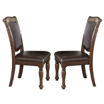 Duna Range Wood & Leather Dining Side Chair, Cherry Brown & Dark Brown, Set Of 2