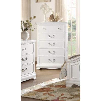 Duna Range Traditional Style Wooden Chest With 5 Drawers, White
